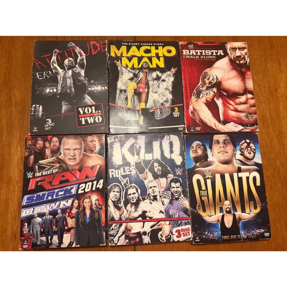 WWE DVD Lot of 6 Macho Man Randy Savage Batista Attitude Era Kliq True Giants